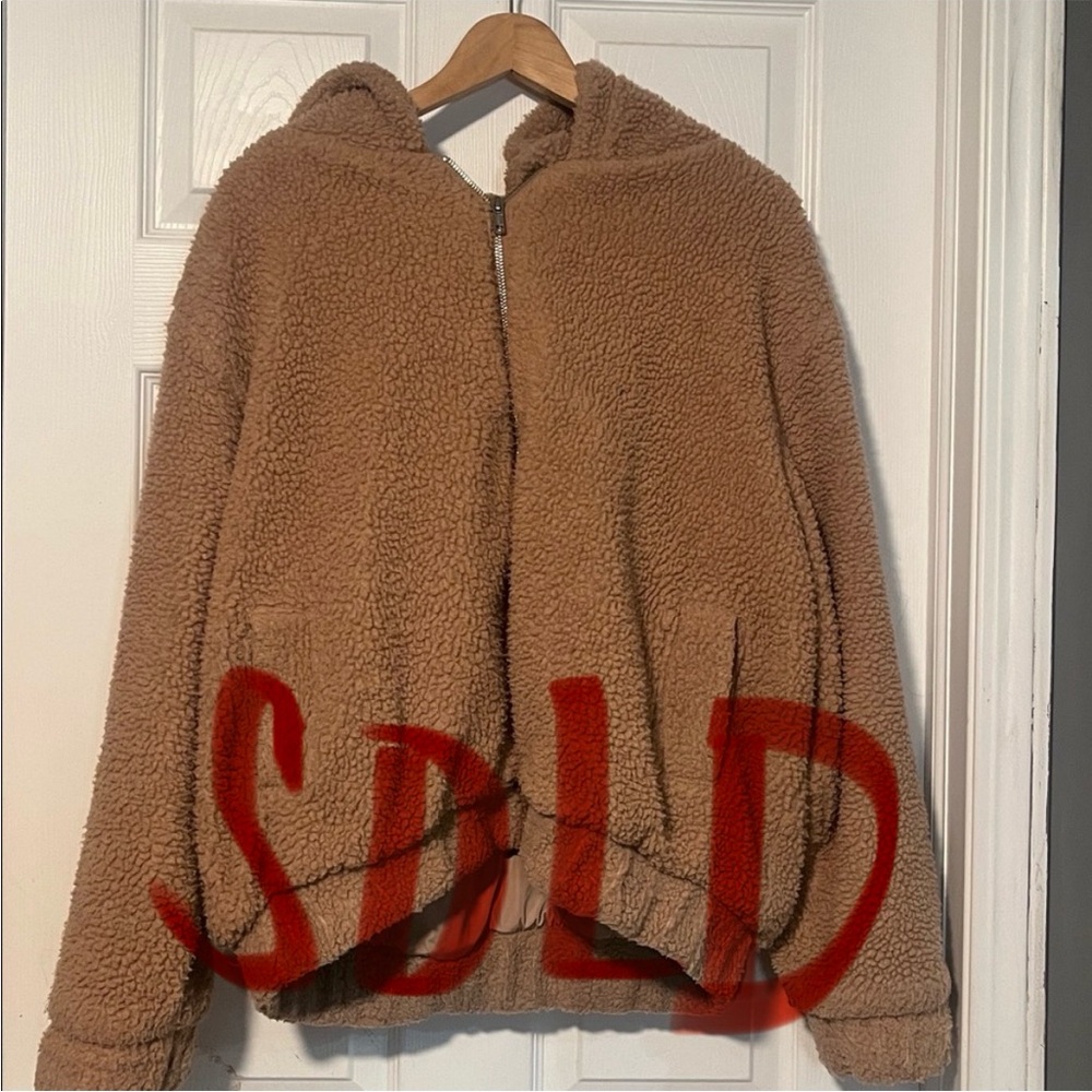 Teddy Fleece Jacket With Hood- Camel Colour